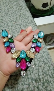 韩国假领子黑色短款花朵水钻项链