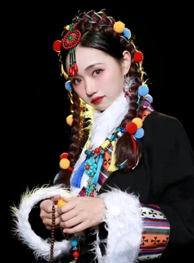 彩色毛球麻花辫藏族饰品藏服饰品