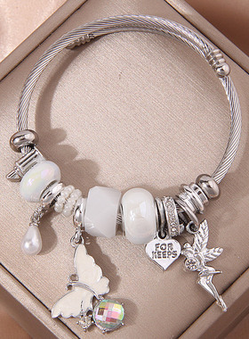 1个时尚天使爱心蝴蝶金属多元素潘DL简洁个性配饰个性手镯1210