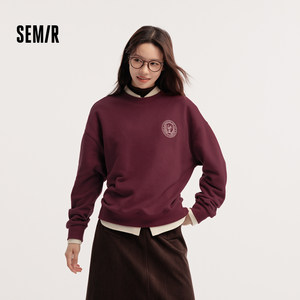 [商场同款]森马卫衣女oversize发热抗菌2025冬季新款绣花抓绒上衣