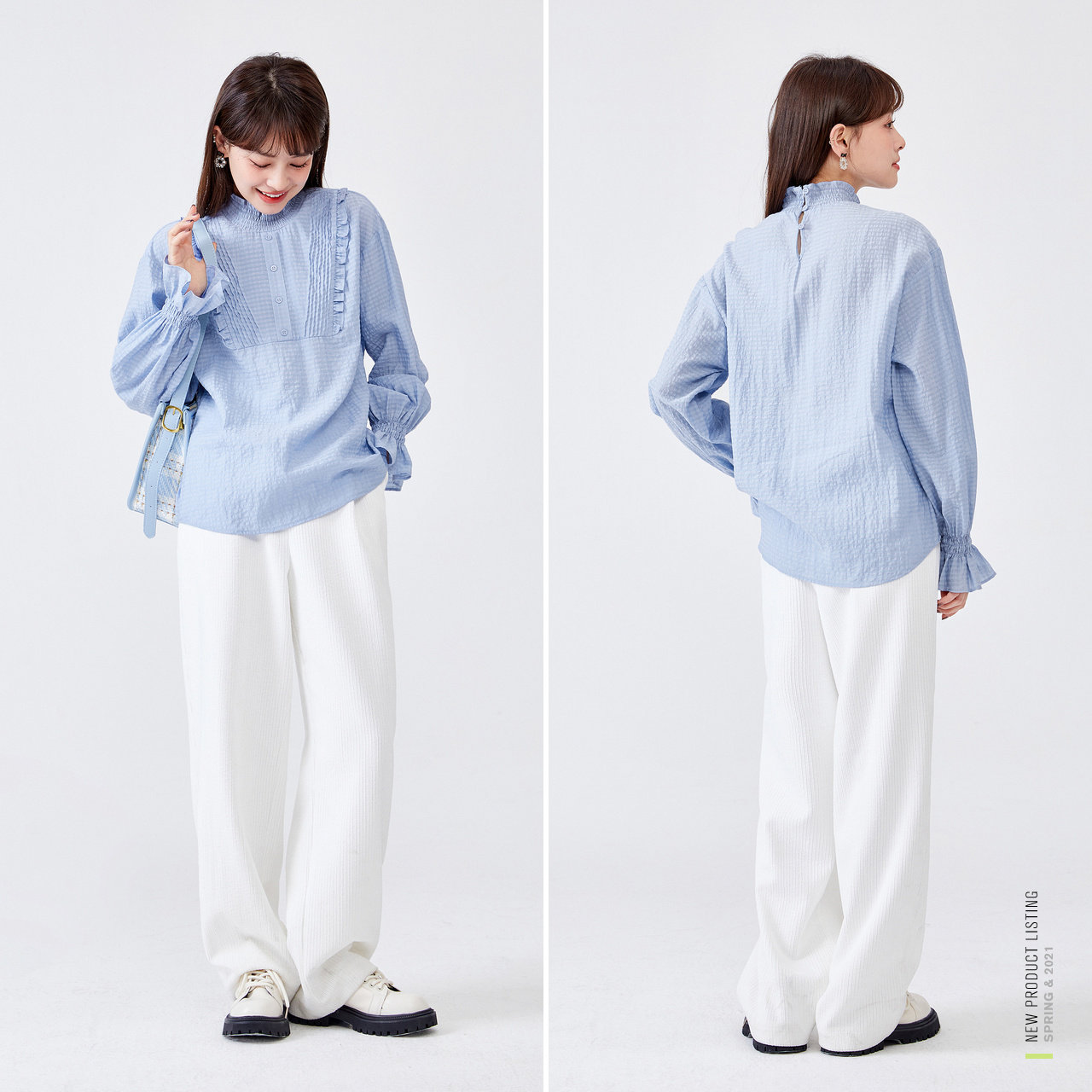 森马长袖2022春季新款木耳边衬衫 森马裕伟衬衫