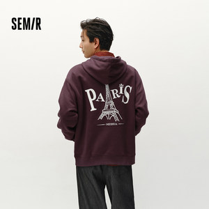 [商场同款]森马梅花系列卫衣男2024冬季新款连帽印花情侣装休闲风