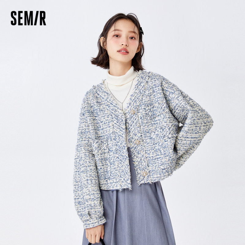 森马2022春季新款短款v领毛边夹克 森马裕伟短外套