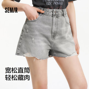 森马牛仔裤女宽松潮酷个性美式热裤酷飒风夏街头毛边短裤复古辣妹