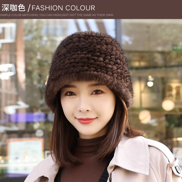 新款水貂皮水桶帽女时尚户外出游皮草帽子水貂毛编织保暖护耳,淘宝优惠券,粉丝福利购,淘宝优惠卷