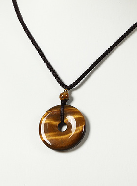 天然黑曜石平安扣项链