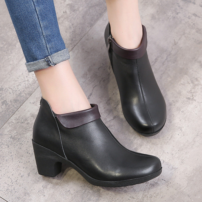 达令宝贝真皮女鞋2026春秋新款深口粗跟小码单鞋女圆头中跟大码鞋,淘宝优惠券,粉丝福利购,淘宝优惠卷