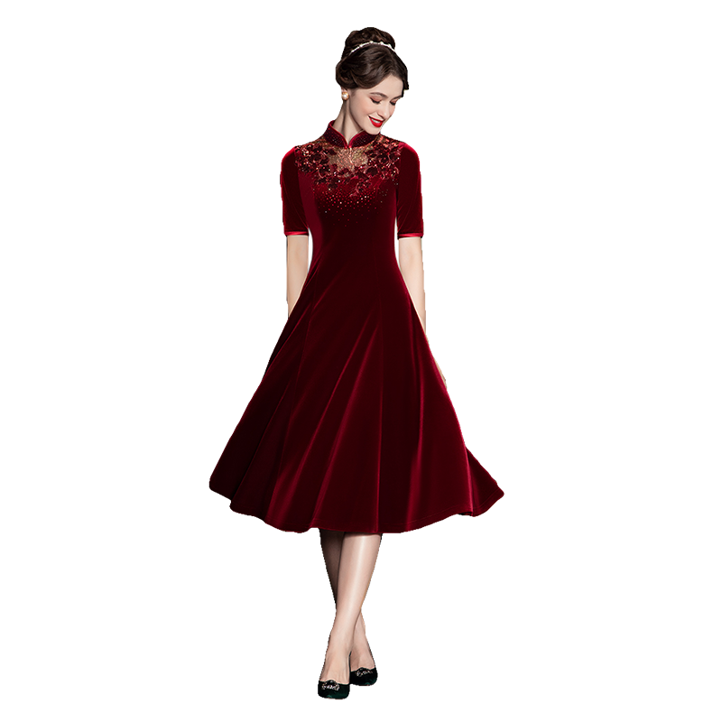 名兰世家妈妈婚宴装礼服高端原创小个子可穿喜婆婆婚礼丝绒连衣裙