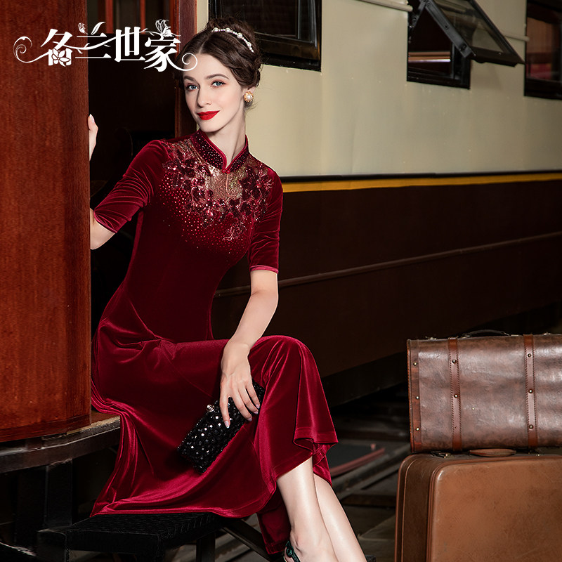 名兰世家妈妈婚宴装礼服高端原创小个子可穿喜婆婆婚礼丝绒连衣裙