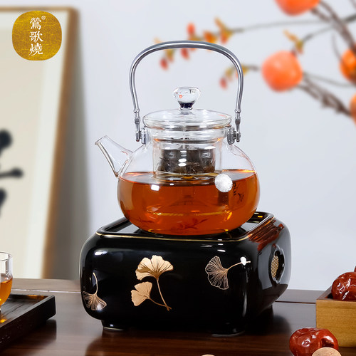 莺歌烧电陶炉煮茶器套装家用泡茶四方小型银壶玻璃壶煮茶炉烧水壶 - 图2