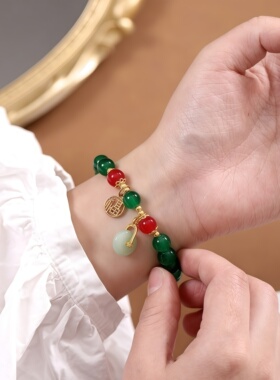 新款绿色吊如意平安扣手链气质学生手饰品国风古风古韵民族风手串