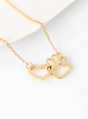 新品动物狗爪款项桃心金色项链男女镂空爱心形锁骨链脚印百搭吊坠