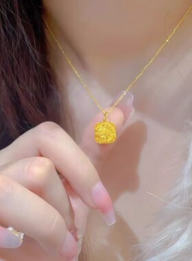 小方糖吊坠情人节花丝吊坠项链金色百搭几何设计高级o字锁骨项链