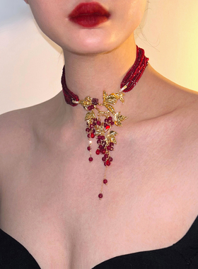 SU浮空岛「葡萄庄园」原创小众高级感串珠项链中古风锁骨链choker