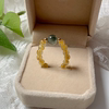 Natural blonde titanium crystal beaded ring female green ghost
