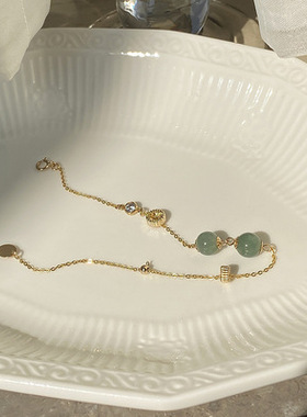 天然翡翠玉珠手串14K包金手链