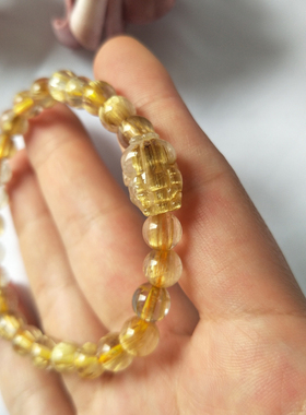 天然金发晶貔貅手链皮丘