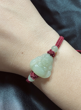 和田玉弥勒佛红绳编织手绳女手链