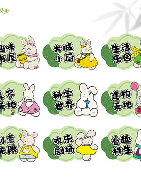 幼儿园卡通可爱兔子主题墙环创绿色系小班进区规则区域角活动公约
