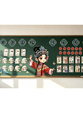 非遗文化墙戏曲脸谱环创班级传统文化黑板报国风班级墙贴KT板