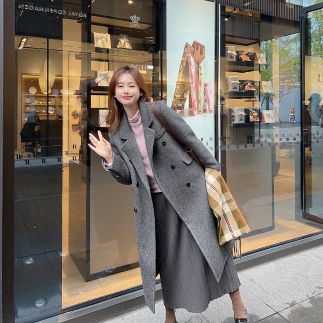 小小家 小个子小码正肩驼绒＋羊毛大衣保暖柔软中长款双面呢外套