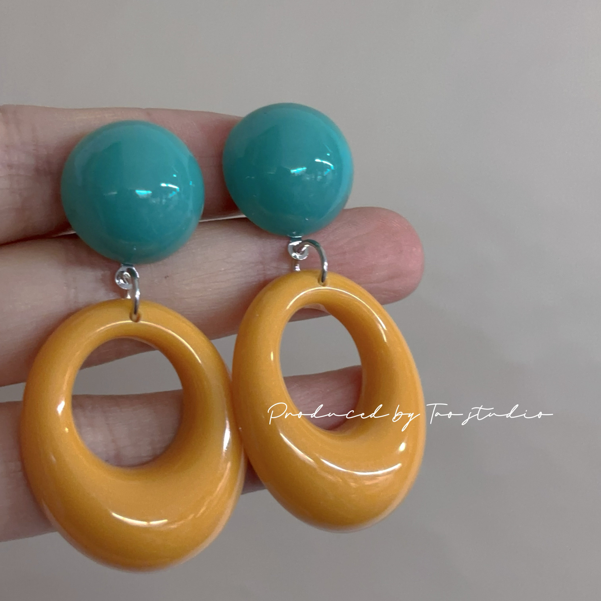 摩登复古80年代感港风式黄蓝怀旧撞色耳环无耳洞耳夹气质耳饰女,淘宝优惠券,粉丝福利购,淘宝优惠卷