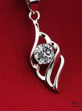 S925纯银饰品项链女款水晶吊坠韩版流行首饰锁骨链配饰生日礼物