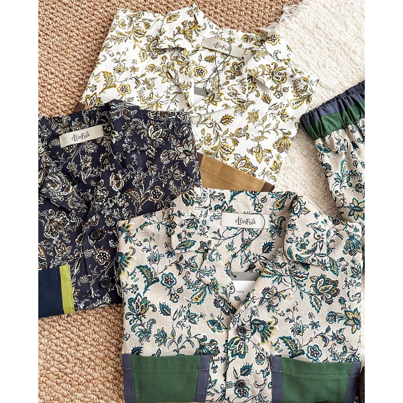 6Z 现货Little日本elfinfolk SS25男女宝复古纯棉衬衫裤套装,淘宝优惠券,粉丝福利购,淘宝优惠卷