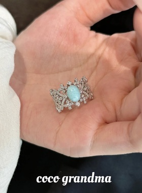 松石绿中古轻奢镶钻新款女戒