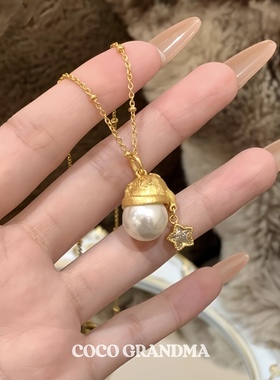 圣诞帽珍珠星星可爱精致设计项链