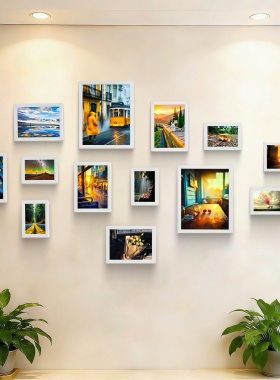 美美光景照片墙创意相框挂墙城市撞景风格壁挂画框组合背景展示墙