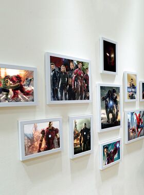 客厅装饰画免打孔挂墙照片墙相框组合漫威钢铁侠电影蜘蛛侠海报框