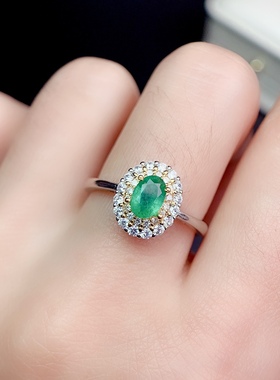 活圈925银镀白金4*6mm 天然祖母绿  新烧红宝石 戒指 空托V673