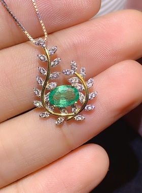 925银镀白金天然祖母绿吊坠