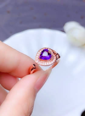 活圈925银镀白金 6*6mm紫水晶 戒指 空托V359