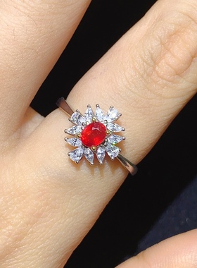 925银红宝石天然祖母绿戒指空托