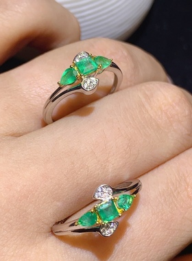 镀白金天然祖母绿戒指空托