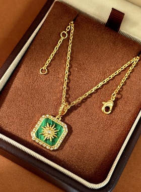 法式方块项链女镶钻八芒星锁骨链