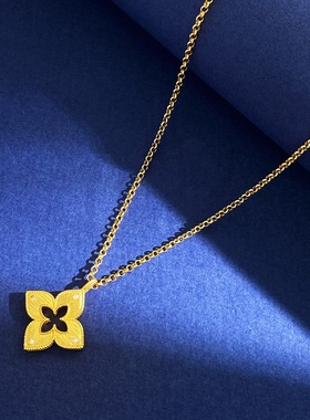 拉丝金属四叶草微镶小白钻锁骨链