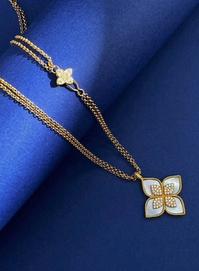 欧美菱形花朵镶钻毛衣链女长款项链奢华小香风锁骨链吊坠新年礼物