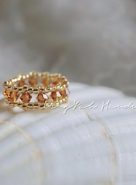 WingYah 纯手工设计水晶镂空戒指指环 进口米珠通透感拉满