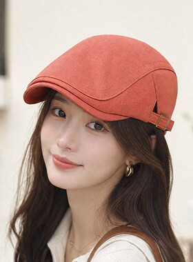 春秋纯色鸭舌帽男女休闲英伦遮阳