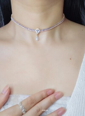 水滴锆石珍珠项链女轻奢小众设计感高级气质法式赫本风百搭锁骨