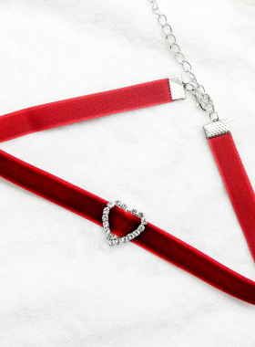 法式复古丝绒镶水钻choker欧美性感ins风爆款时尚锁骨链小众颈链