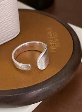 s925通体纯银拉丝不规则宽面磨砂戒指女简约个性ins港风开口指环