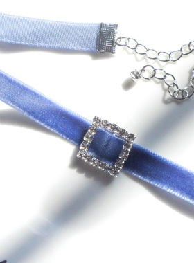 宝蓝色气质丝绒choker法式复古小众原创设计精致少女项圈锁骨链女