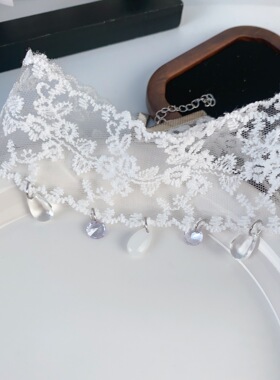 法式白色蕾丝水滴吊坠纯欲颈链