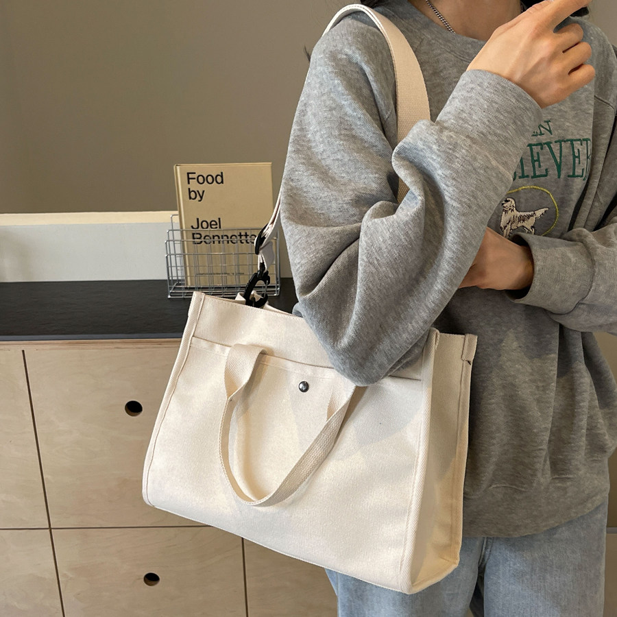 帆布手提包女横款方形A4文件包学生书包轻便托特包简约百搭布包,淘宝优惠券,粉丝福利购,淘宝优惠卷