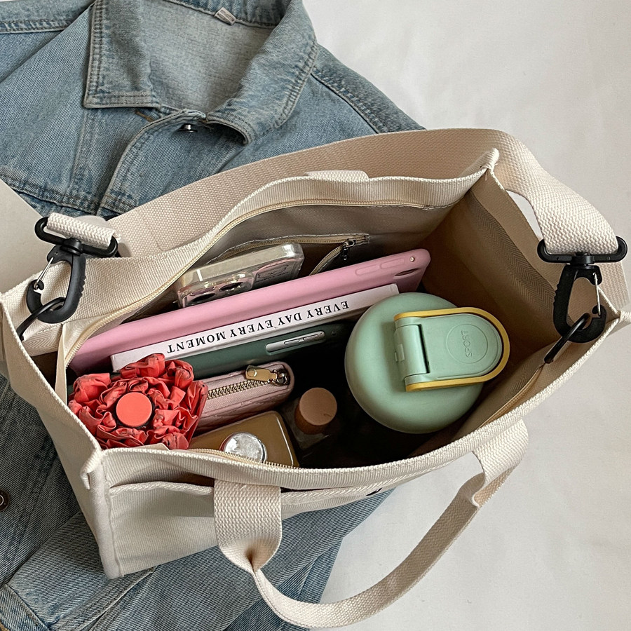 帆布手提包女横款方形A4文件包学生书包轻便托特包简约百搭布包,淘宝优惠券,粉丝福利购,淘宝优惠卷