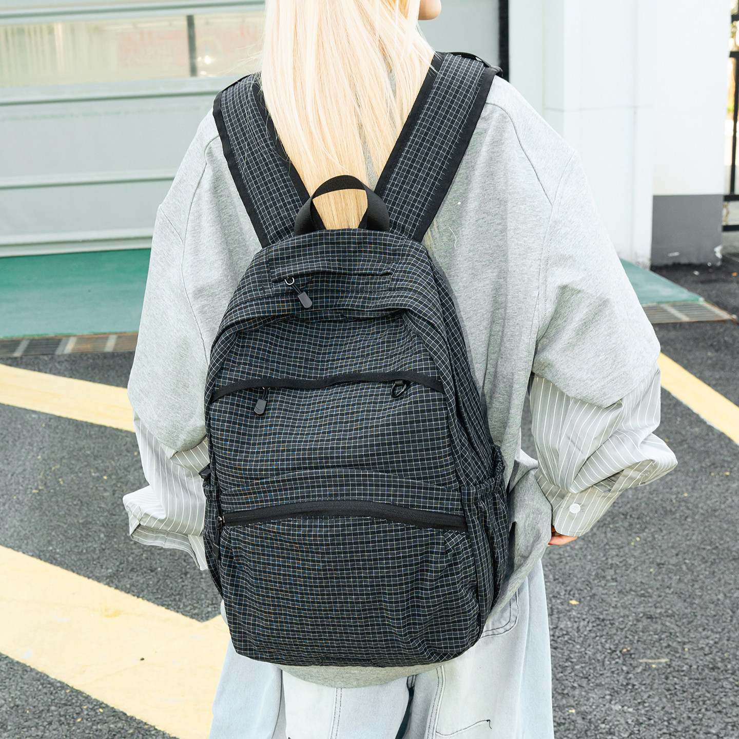 格纹双肩包男女大容量复古旅行背包大学生通勤书包简约尼龙防水包,淘宝优惠券,粉丝福利购,淘宝优惠卷